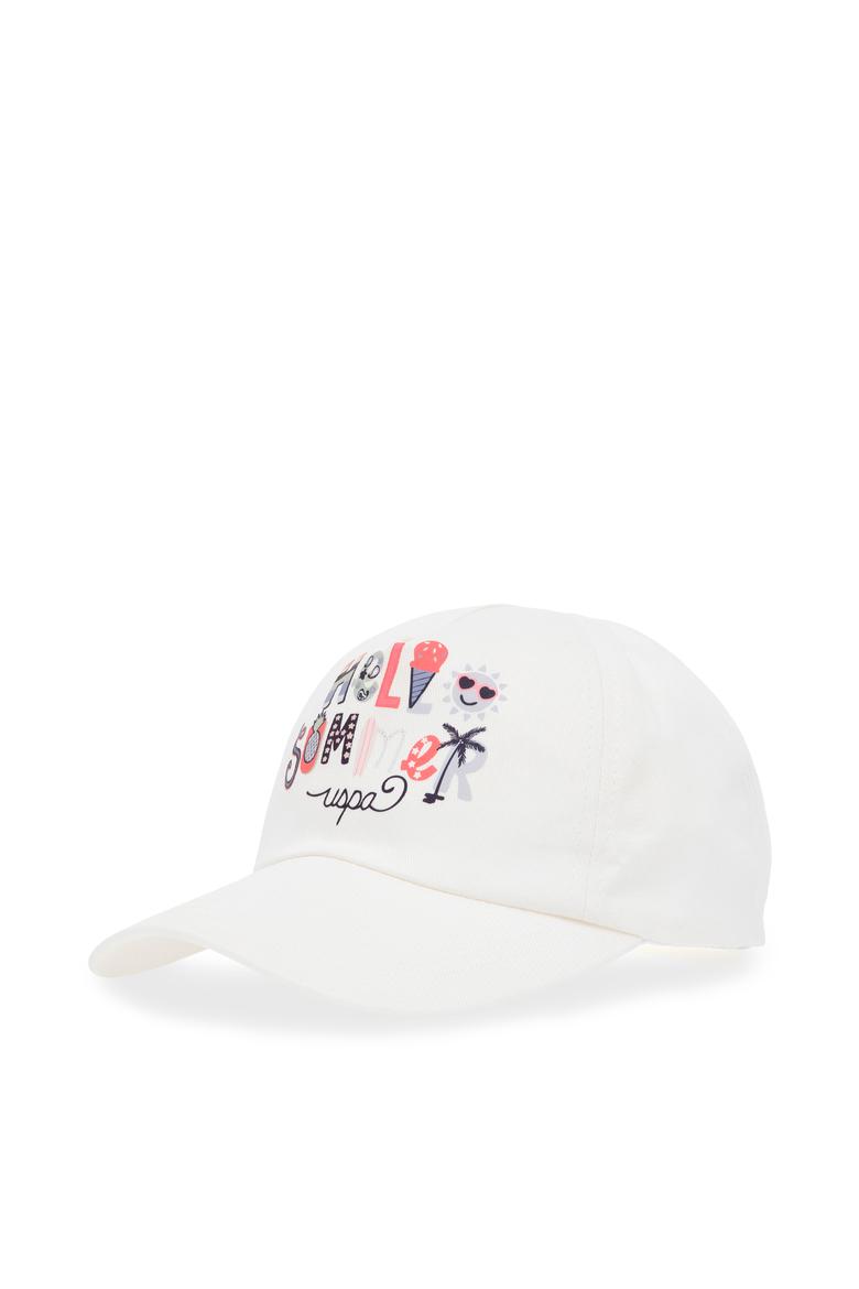 Kız Çocuk Krem Renkli Slogan Baskılı Baskılı Şapka