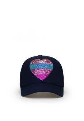 Kız Çocuk Lacivert Payet Kalp İşlemeli Şapka - 50312315003