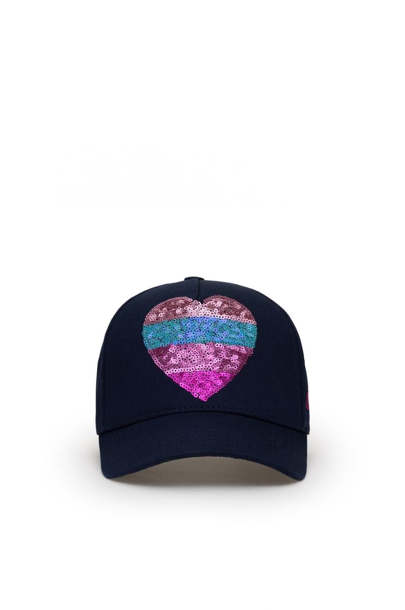 Kız Çocuk Lacivert Payet Kalp İşlemeli Şapka