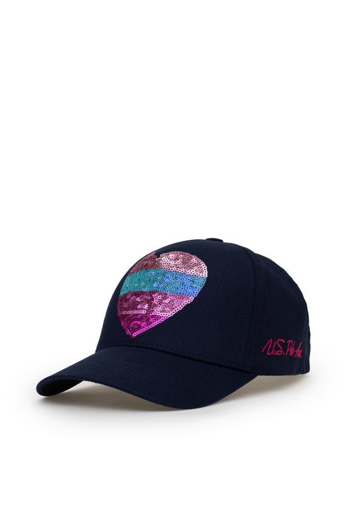 Kız Çocuk Lacivert Payet Kalp İşlemeli Şapka