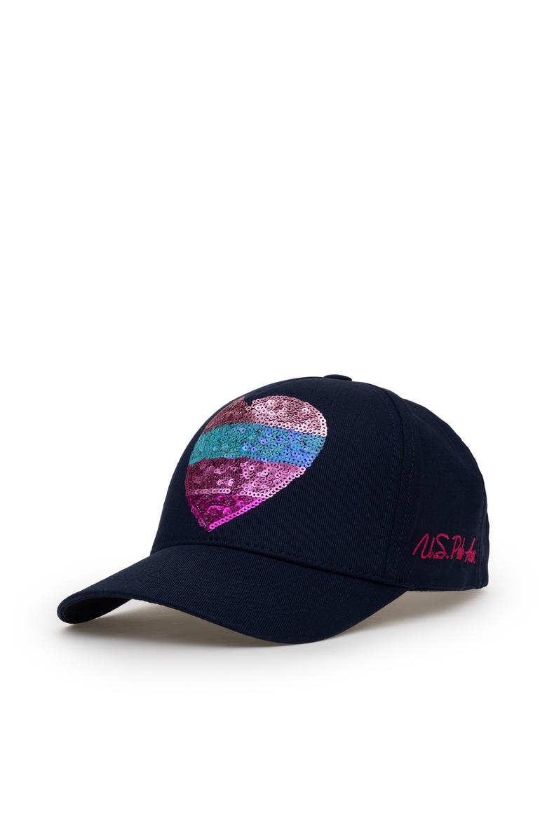 Kız Çocuk Lacivert Payet Kalp İşlemeli Şapka