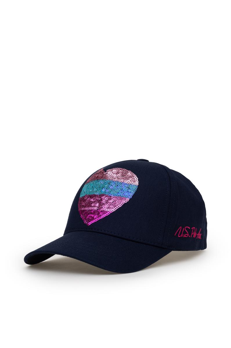 Kız Çocuk Lacivert Payet Kalp İşlemeli Şapka