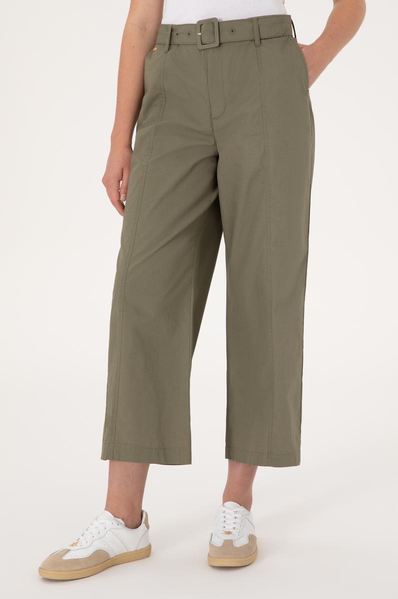 Kadın Koyu Haki Flare Cropped Fit Kanvas Pantolon