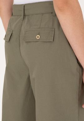 Kadın Koyu Haki Flare Cropped Fit Kanvas Pantolon - 50300262021