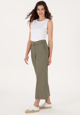 Kadın Koyu Haki Flare Cropped Fit Kanvas Pantolon - 50300262021
