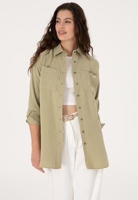 Kadın Koyu Haki Uzun Kollu Gömlek - 50299571004