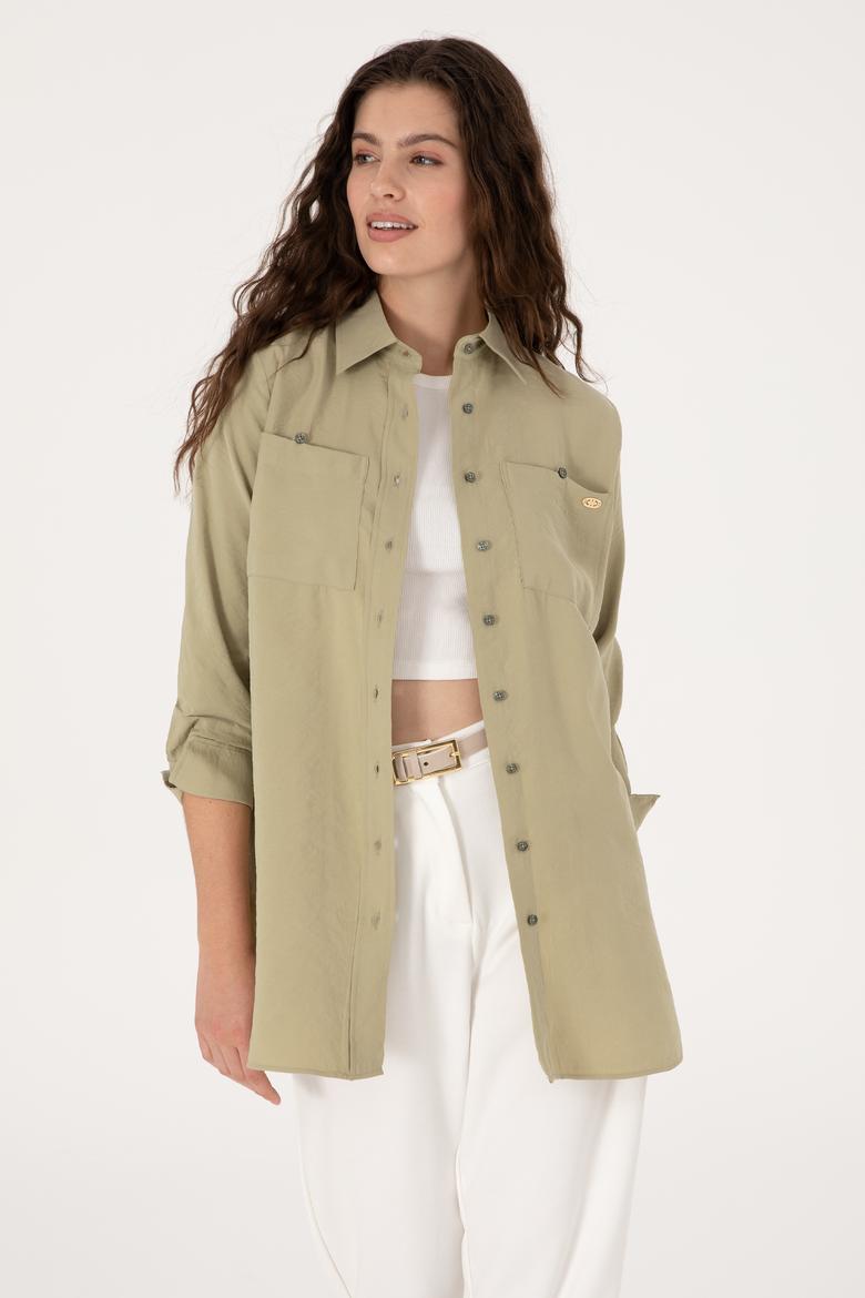 Kadın Koyu Haki Uzun Kollu Gömlek - 50299571004