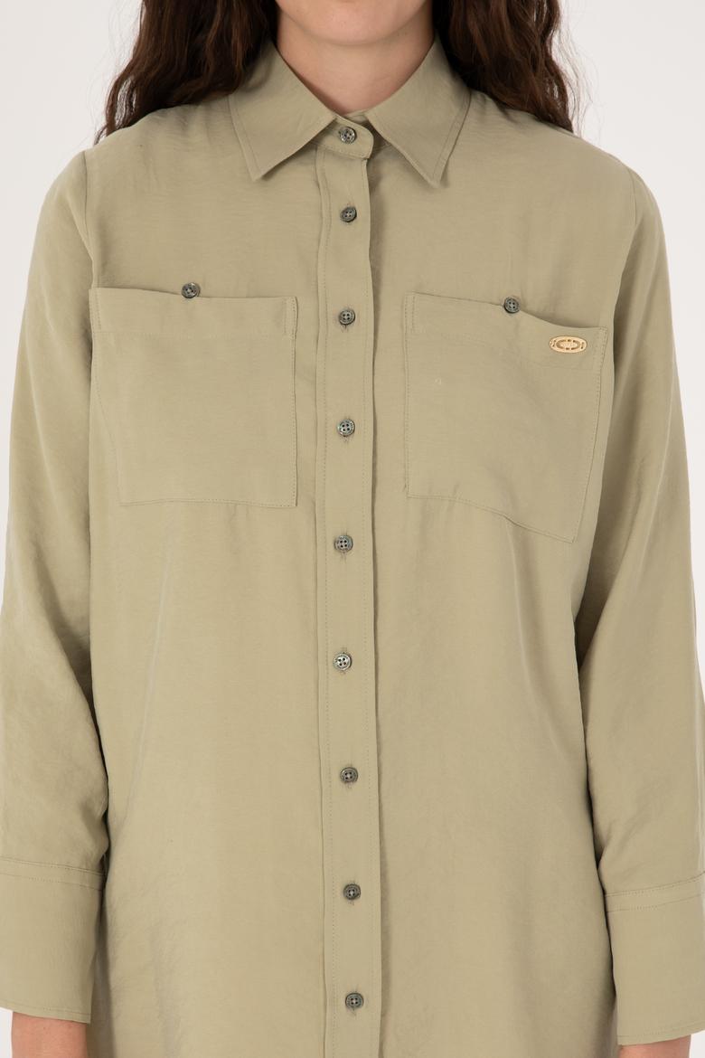 Kadın Koyu Haki Uzun Kollu Gömlek - 50299571004