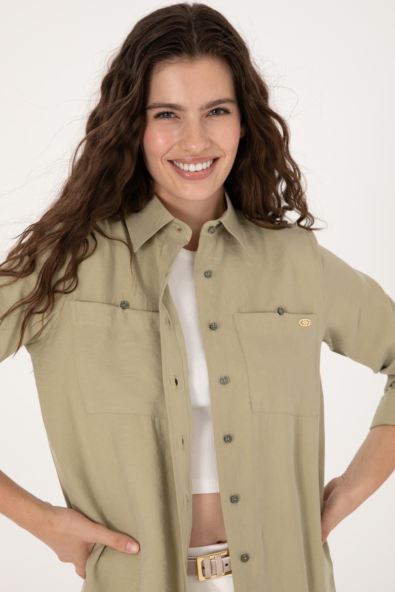 Kadın Koyu Haki Uzun Kollu Gömlek - 50299571004