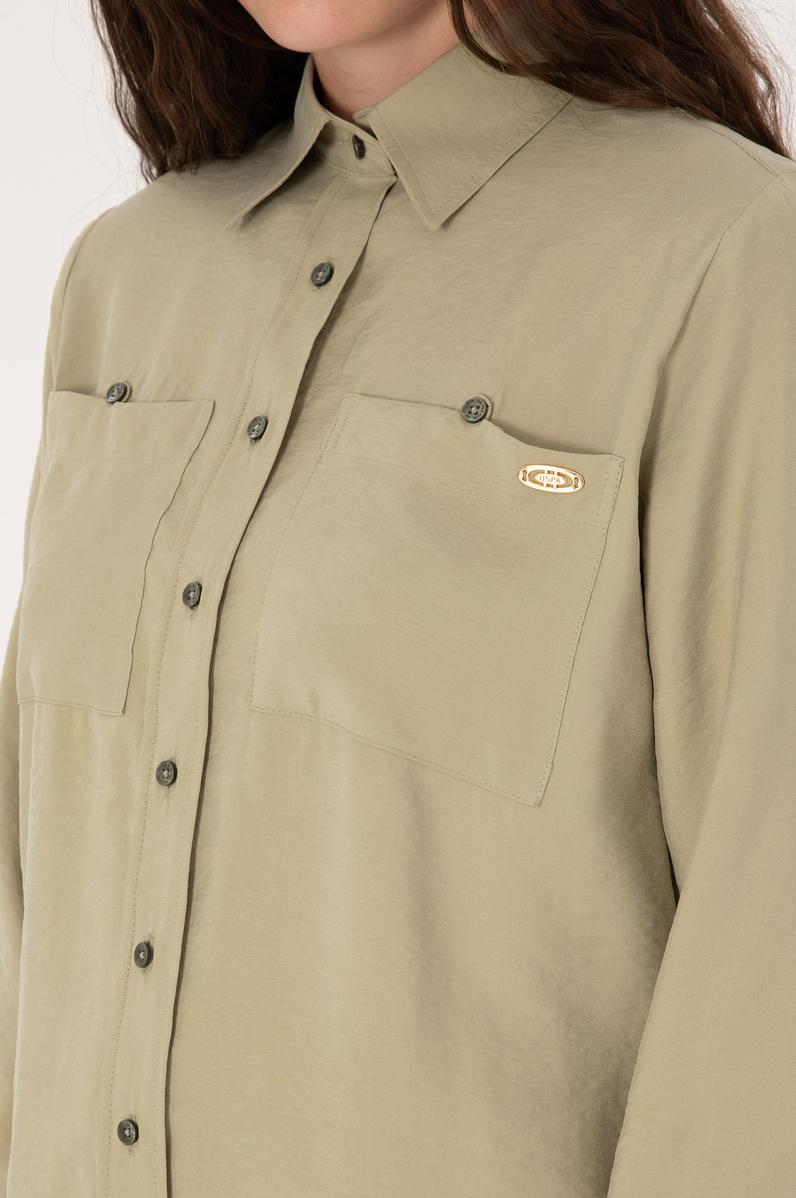 Kadın Koyu Haki Uzun Kollu Gömlek