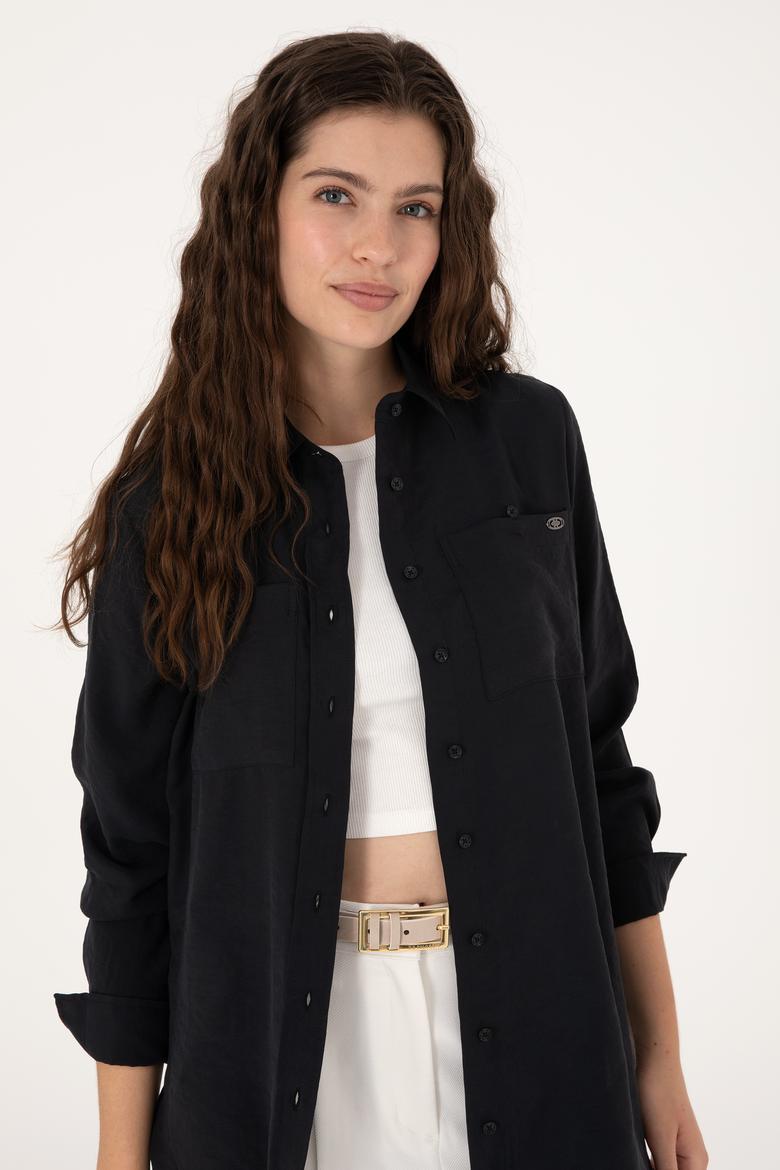 Kadın Siyah Uzun Kollu Gömlek - 50299571020