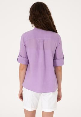 Kadın Lila Keten Uzun Kollu Gömlek - 50299791043