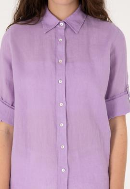 Kadın Lila Keten Uzun Kollu Gömlek - 50299791043
