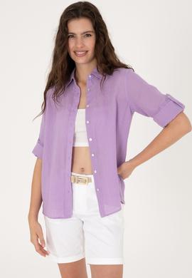 Kadın Lila Keten Uzun Kollu Gömlek - 50299791043