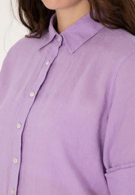 Kadın Lila Keten Uzun Kollu Gömlek - 50299791043