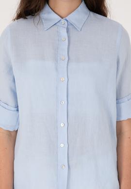 Kadın Açık Mavi Keten Uzun Kollu Gömlek - 50299791036