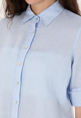 Kadın Açık Mavi Keten Uzun Kollu Gömlek - 50299791036