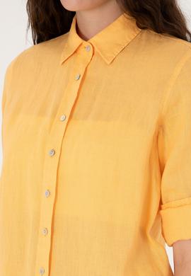 Kadın Turuncu Keten Uzun Kollu Gömlek - 50299791061
