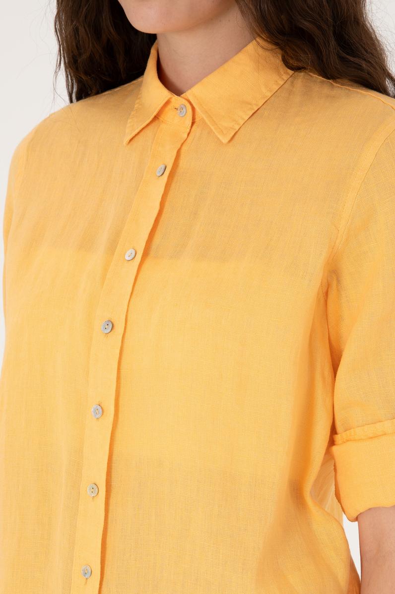 Kadın Turuncu Keten Uzun Kollu Gömlek