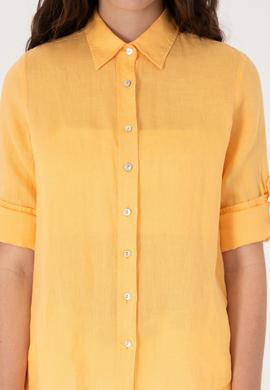 Kadın Turuncu Keten Uzun Kollu Gömlek - 50299791061