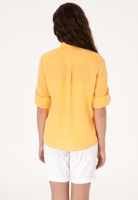 Kadın Turuncu Keten Uzun Kollu Gömlek - 50299791061