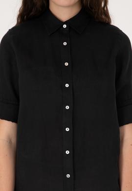 Kadın Siyah Keten Uzun Kollu Gömlek - 50299791050