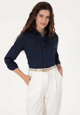 Kadın Lacivert Uzun Kollu Basic Gömlek - 50298091019