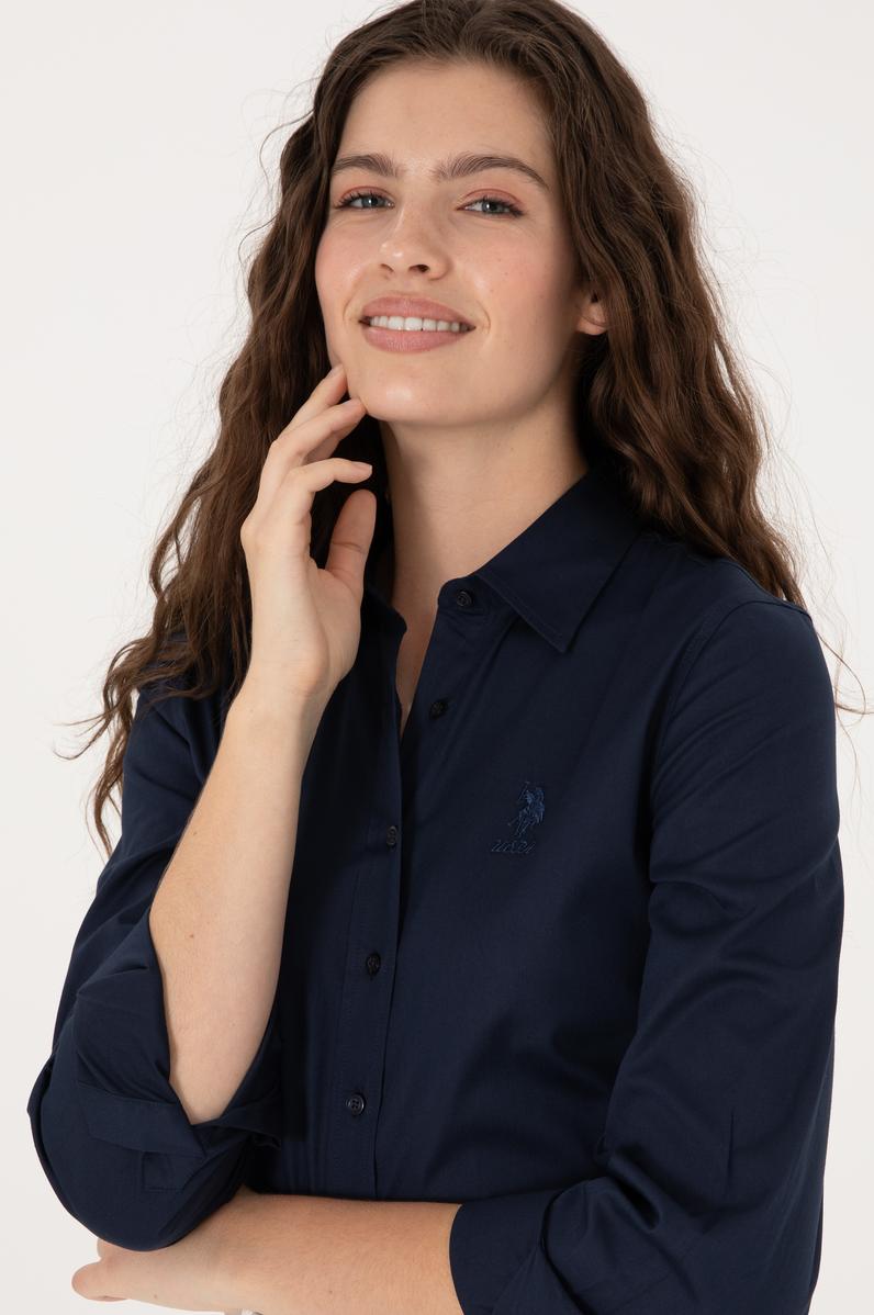Kadın Lacivert Uzun Kollu Basic Gömlek