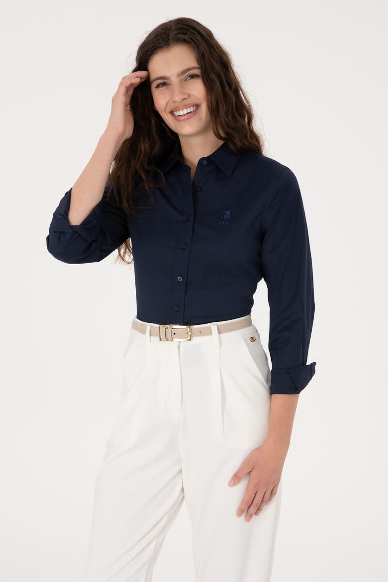 Kadın Lacivert Uzun Kollu Basic Gömlek