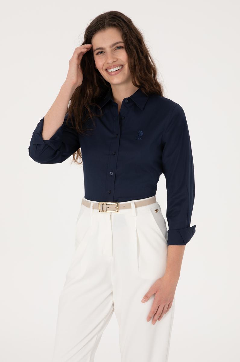 Kadın Lacivert Uzun Kollu Basic Gömlek