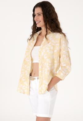 Kadın Açık Haki Keten Karışımlı Uzun Kollu Gömlek - 50299572009