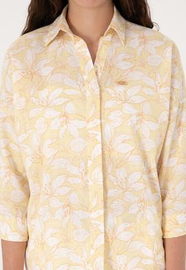 Kadın Açık Haki Keten Karışımlı Uzun Kollu Gömlek - 50299572009