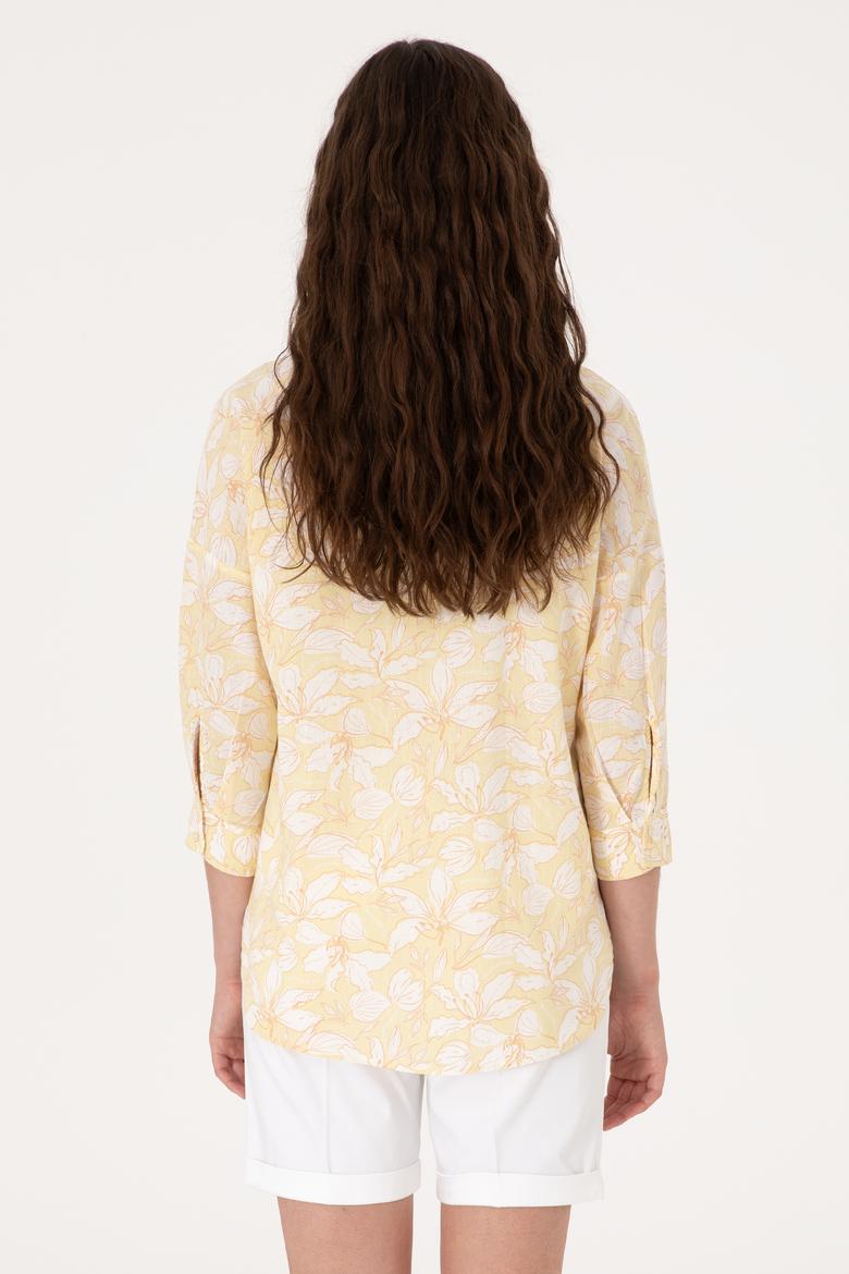 Kadın Açık Haki Keten Karışımlı Uzun Kollu Gömlek - 50299572009