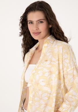 Kadın Açık Haki Keten Karışımlı Uzun Kollu Gömlek - 50299572009