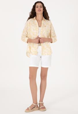 Kadın Açık Haki Keten Karışımlı Uzun Kollu Gömlek - 50299572009