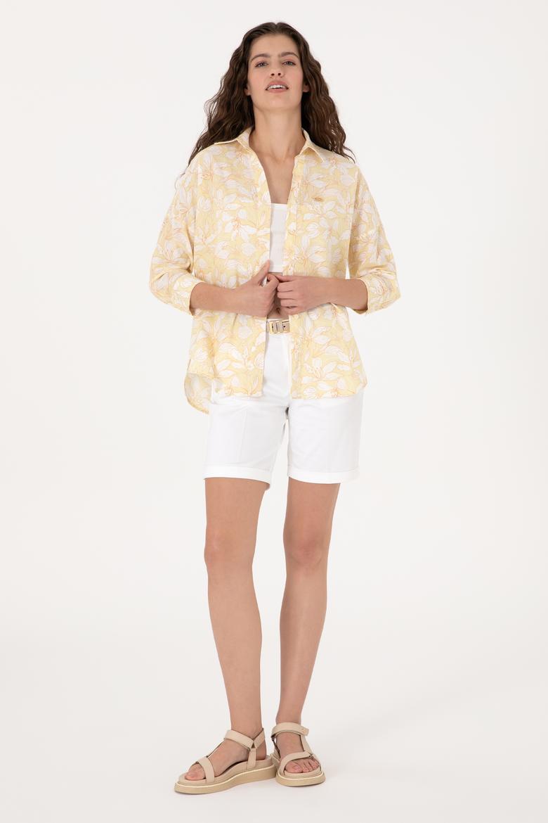 Kadın Açık Haki Keten Karışımlı Uzun Kollu Gömlek - 50299572009