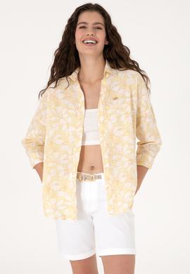 Kadın Açık Haki Keten Karışımlı Uzun Kollu Gömlek - 50299572009