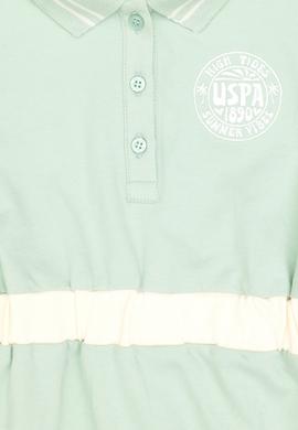 Kız Çocuk Su Yeşili Polo Yaka Kısa Kol A-Form Örme Elbise - 50306260010