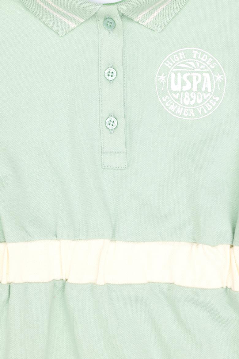 Kız Çocuk Su Yeşili Polo Yaka Kısa Kol A-Form Örme Elbise - 50306260010