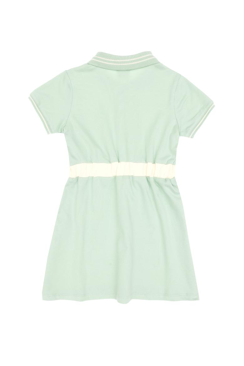 Kız Çocuk Su Yeşili Polo Yaka Kısa Kol A-Form Örme Elbise - 50306260010