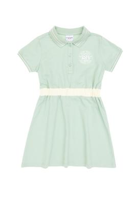 Kız Çocuk Su Yeşili Polo Yaka Kısa Kol A-Form Örme Elbise - 50306260010