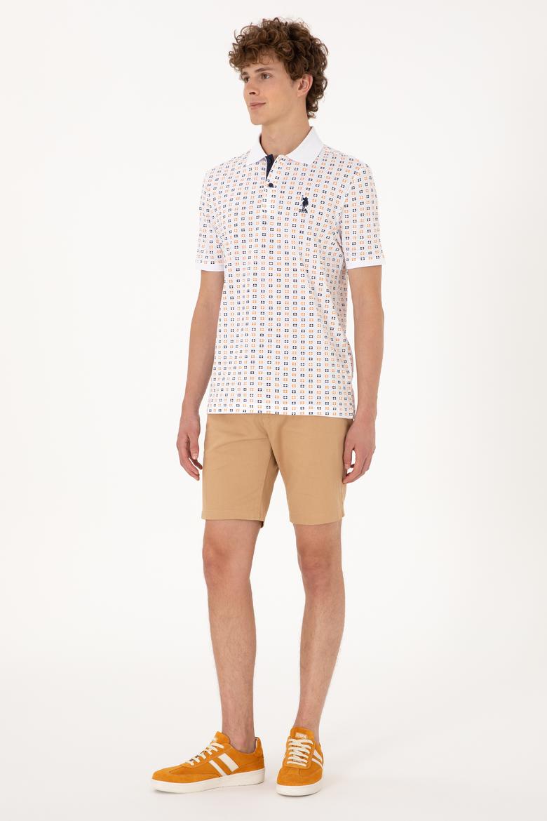 Erkek Regular Fit Beyaz Polo Yaka Desenli Tişört - 50306806019