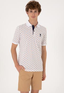 Erkek Regular Fit Beyaz Polo Yaka Desenli Tişört - 50306806019