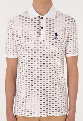 Erkek Regular Fit Beyaz Polo Yaka Desenli Tişört - 50306806019