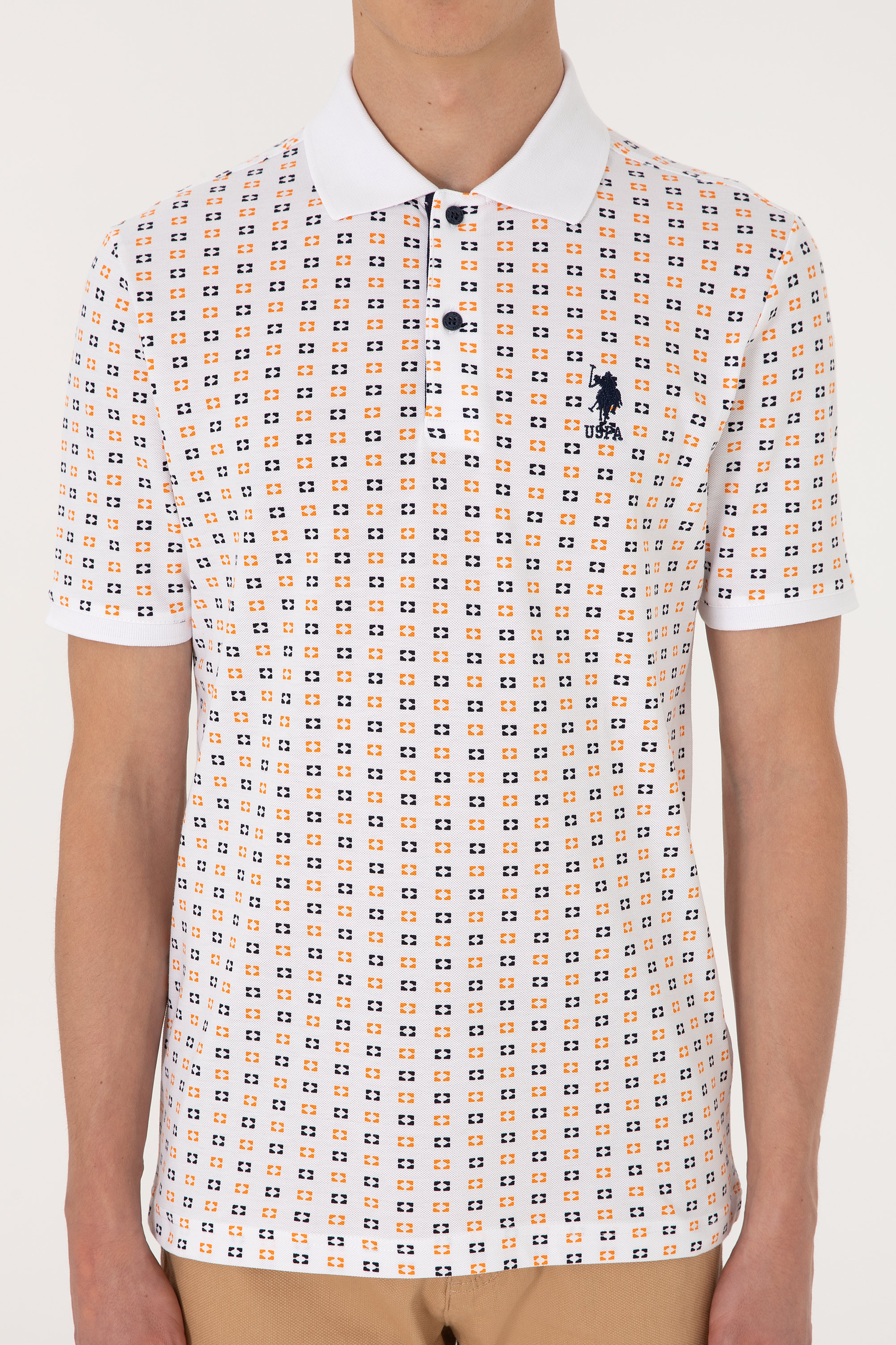 Erkek Regular Fit Beyaz Polo Yaka Desenli Tişört