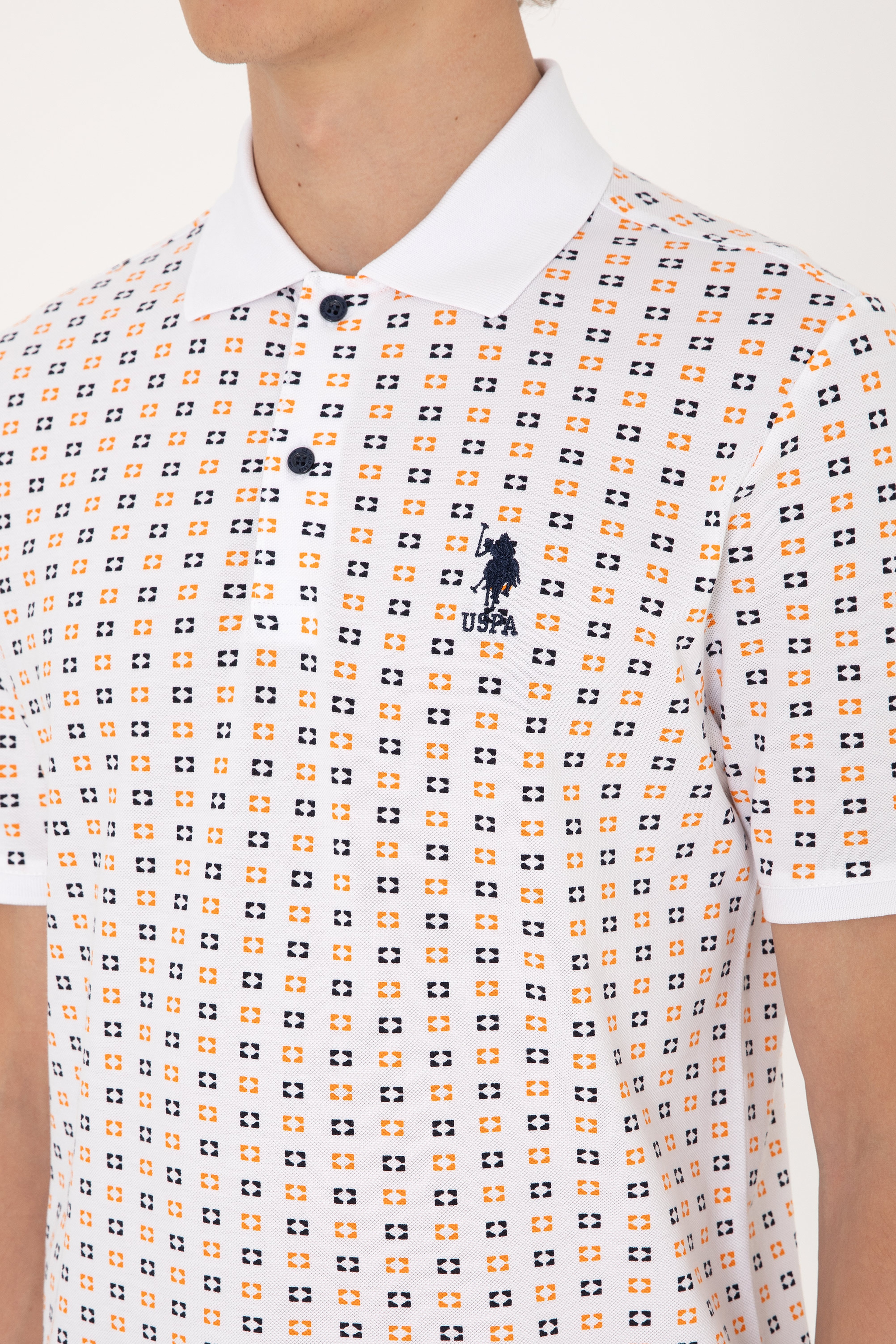 Erkek Regular Fit Beyaz Polo Yaka Desenli Tişört