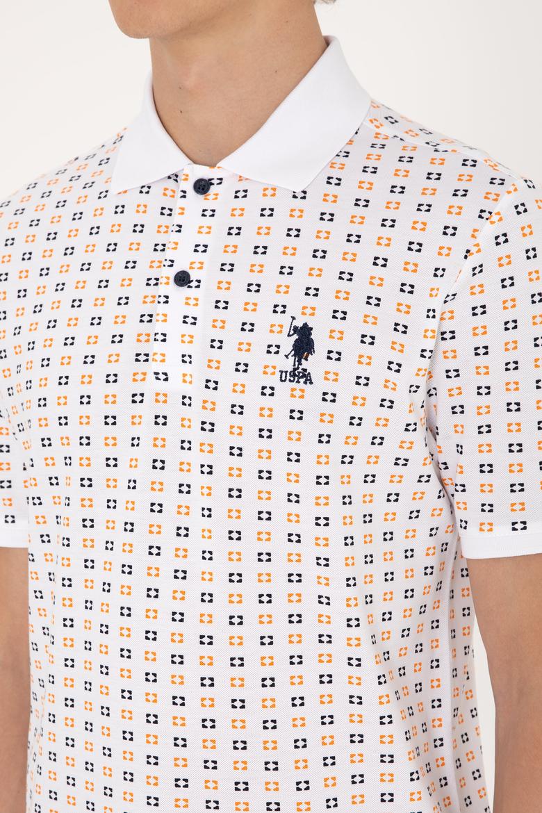 Erkek Regular Fit Beyaz Polo Yaka Desenli Tişört - 50306806019