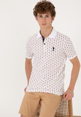 Erkek Regular Fit Beyaz Polo Yaka Desenli Tişört - 50306806019