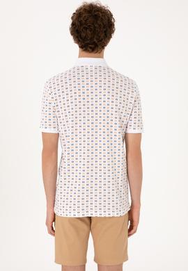 Erkek Regular Fit Beyaz Polo Yaka Desenli Tişört - 50306806019
