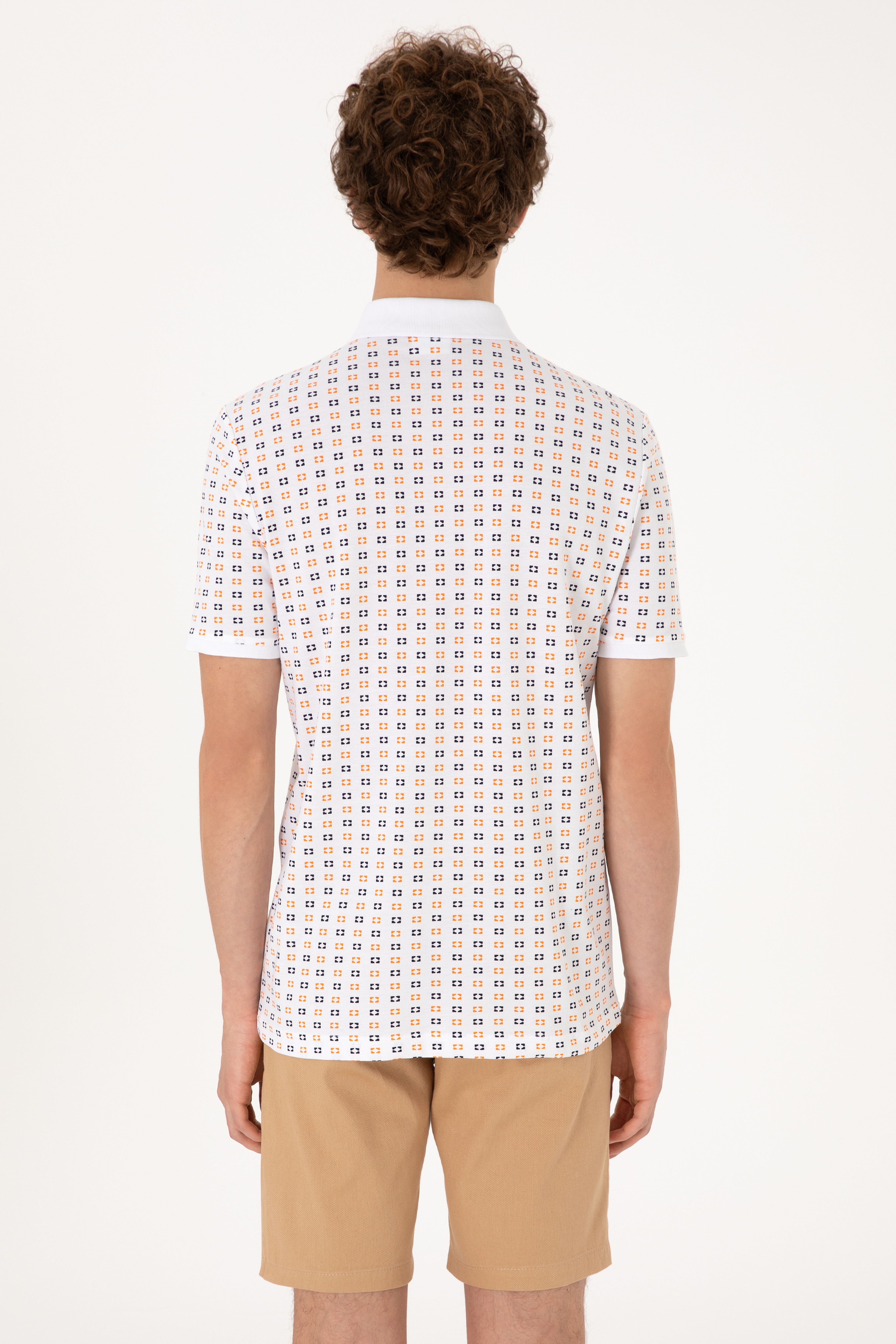 Erkek Regular Fit Beyaz Polo Yaka Desenli Tişört - Image 5